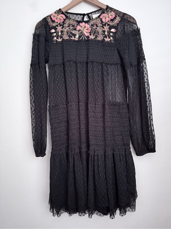 Anthropologie Dresses & Skirts - Anthropologie Maeve Samara Black Dress mesh floral embroidered tiered relaxed